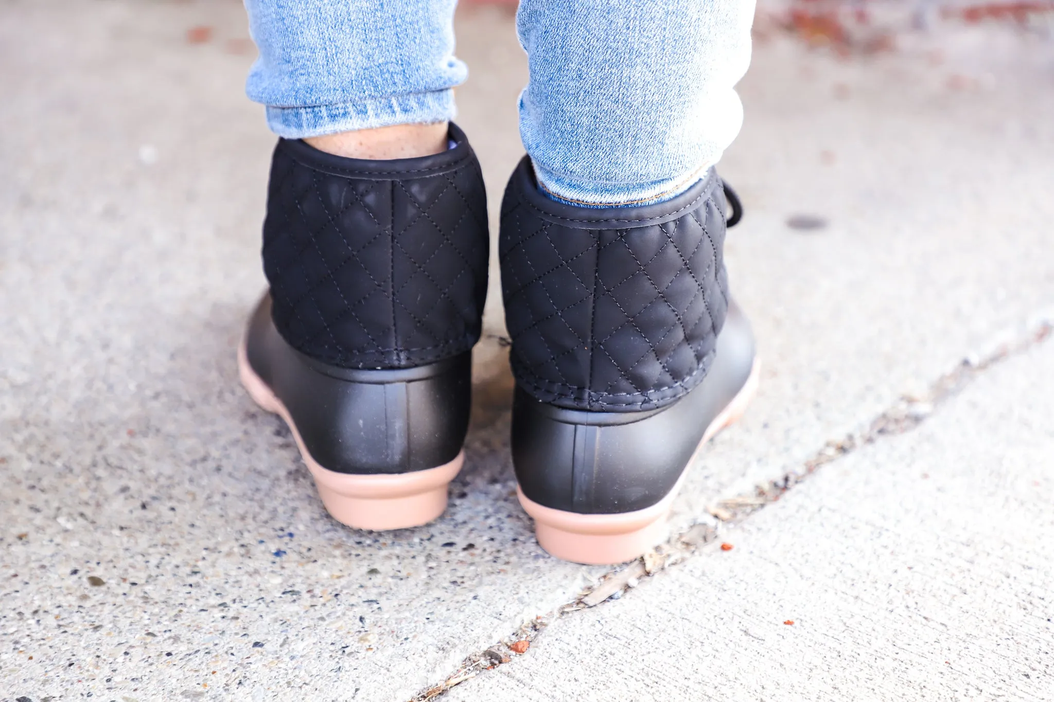 Black Quilted Lace Up Duck Boots