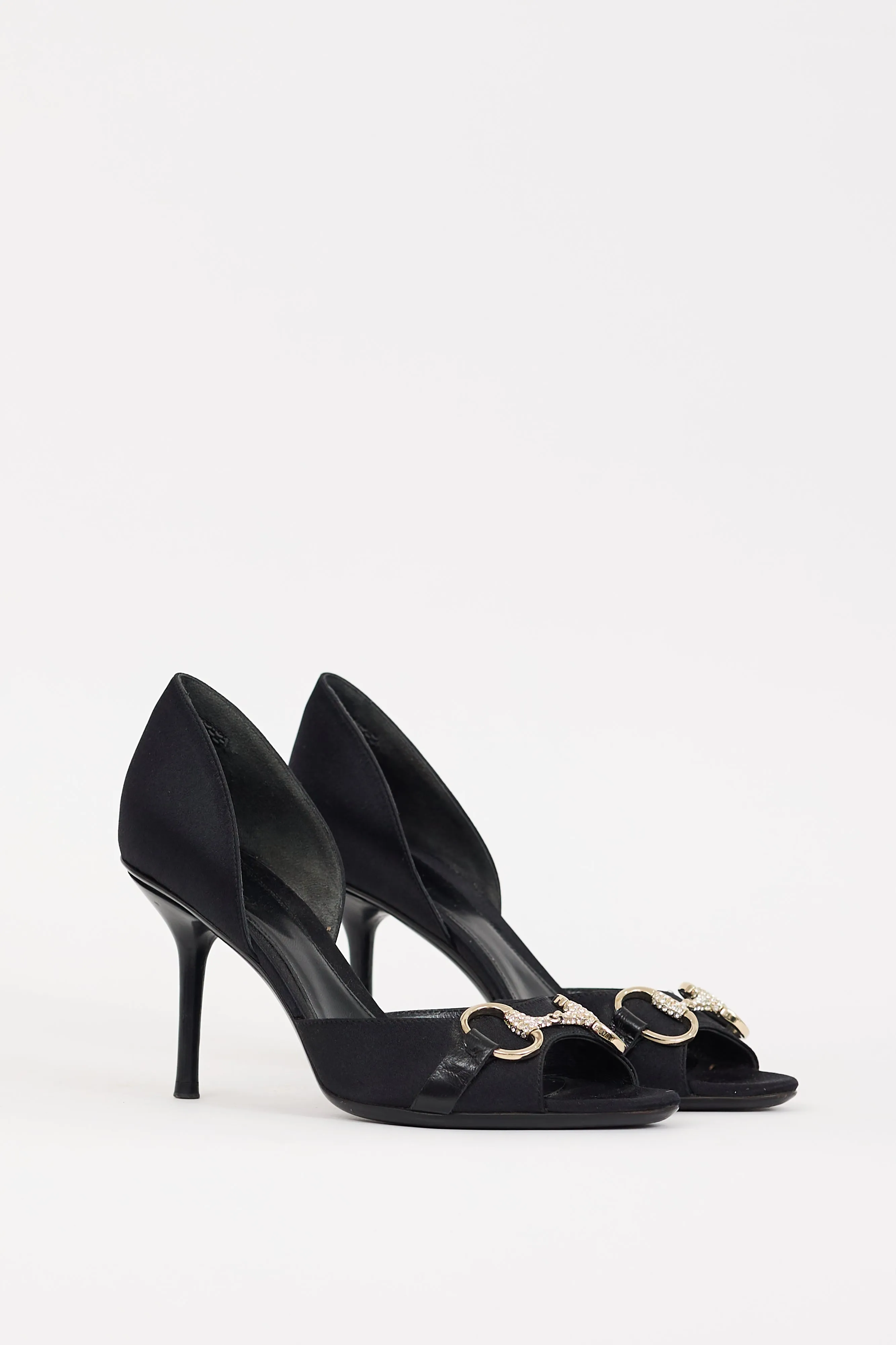 Black Satin & Crystal D'Orsay Heel