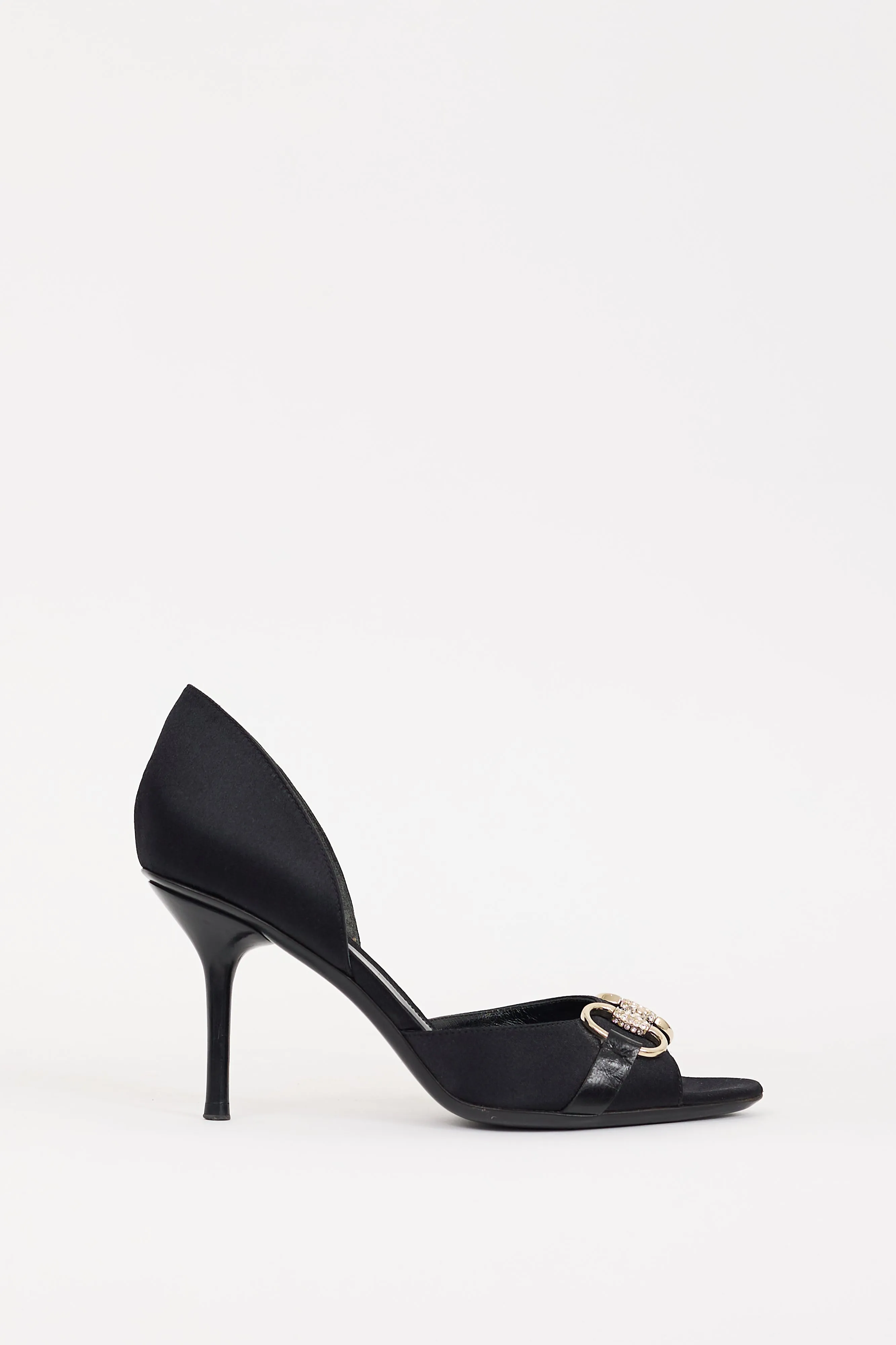 Black Satin & Crystal D'Orsay Heel