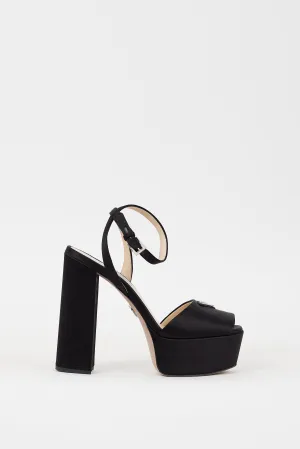 Black Satin Triangle Logo Platform Heel