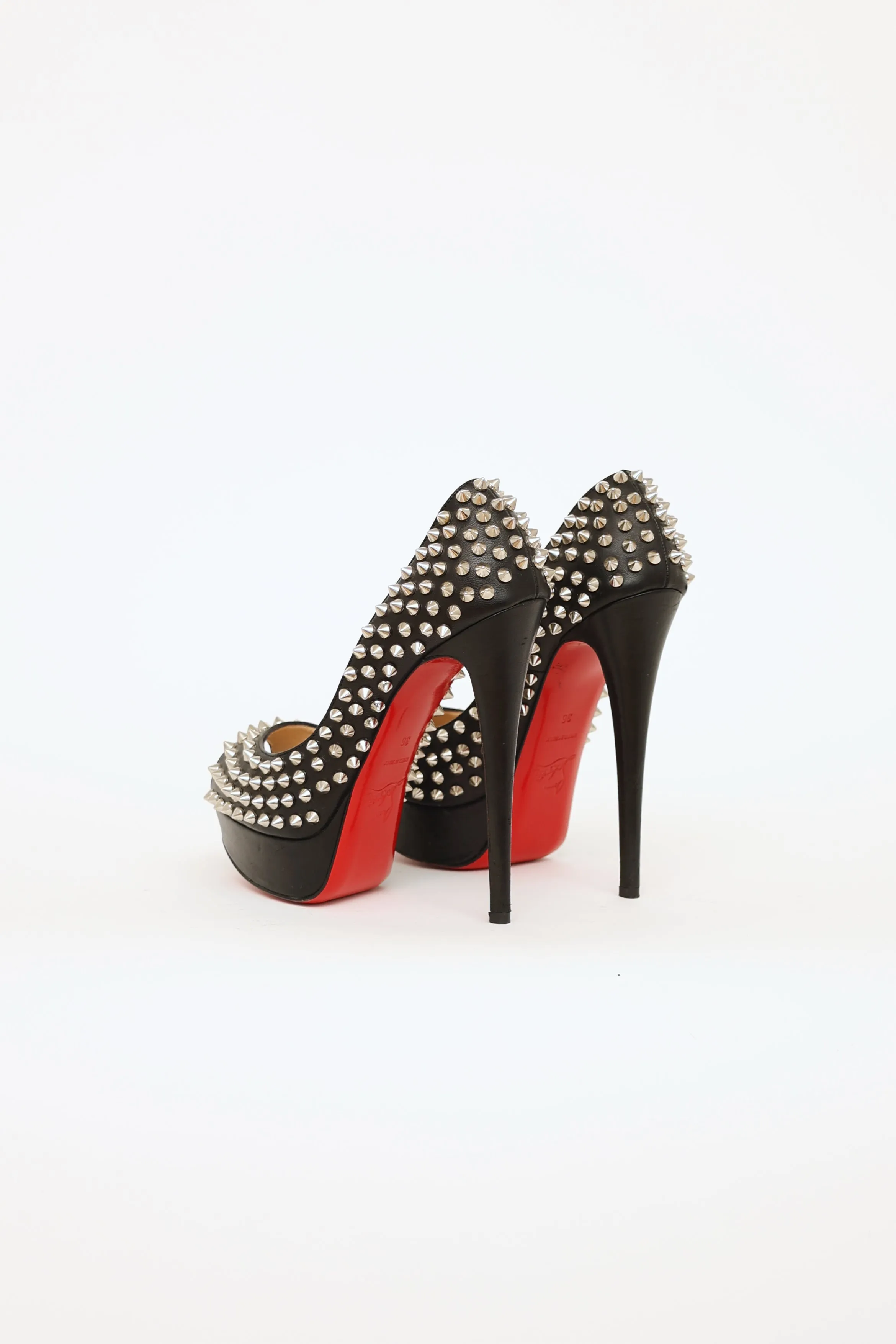 Black Stud Lady Peep Toe Pumps