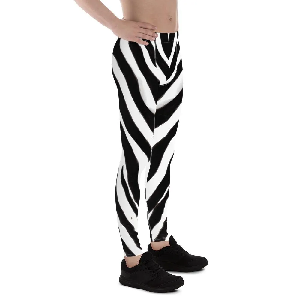 Black Zebra Animal Print Meggings, Zebra Animal Print Men's 80s Heavy Metal Leggings- Made in USA/EU