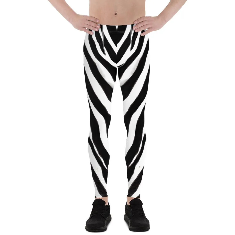 Black Zebra Animal Print Meggings, Zebra Animal Print Men's 80s Heavy Metal Leggings- Made in USA/EU