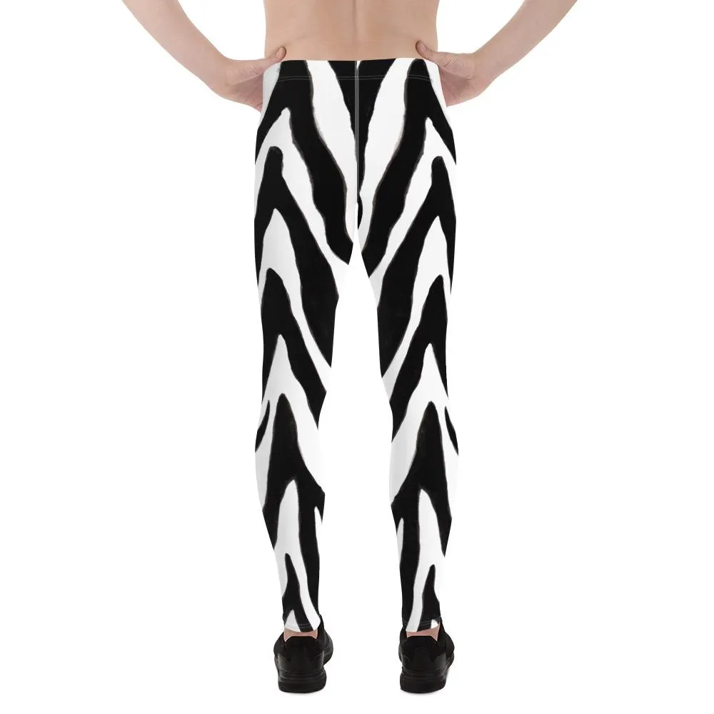 Black Zebra Animal Print Meggings, Zebra Animal Print Men's 80s Heavy Metal Leggings- Made in USA/EU