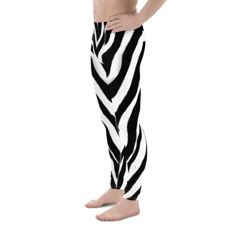 Black Zebra Animal Print Meggings, Zebra Animal Print Men's 80s Heavy Metal Leggings- Made in USA/EU