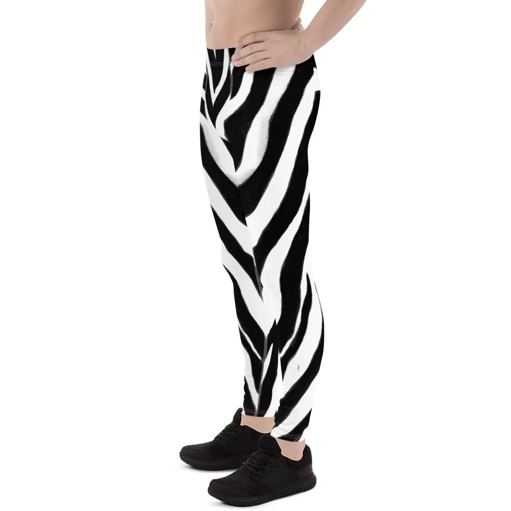 Black Zebra Animal Print Meggings, Zebra Animal Print Men's 80s Heavy Metal Leggings- Made in USA/EU