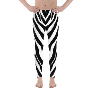 Black Zebra Animal Print Meggings, Zebra Animal Print Men's 80s Heavy Metal Leggings- Made in USA/EU