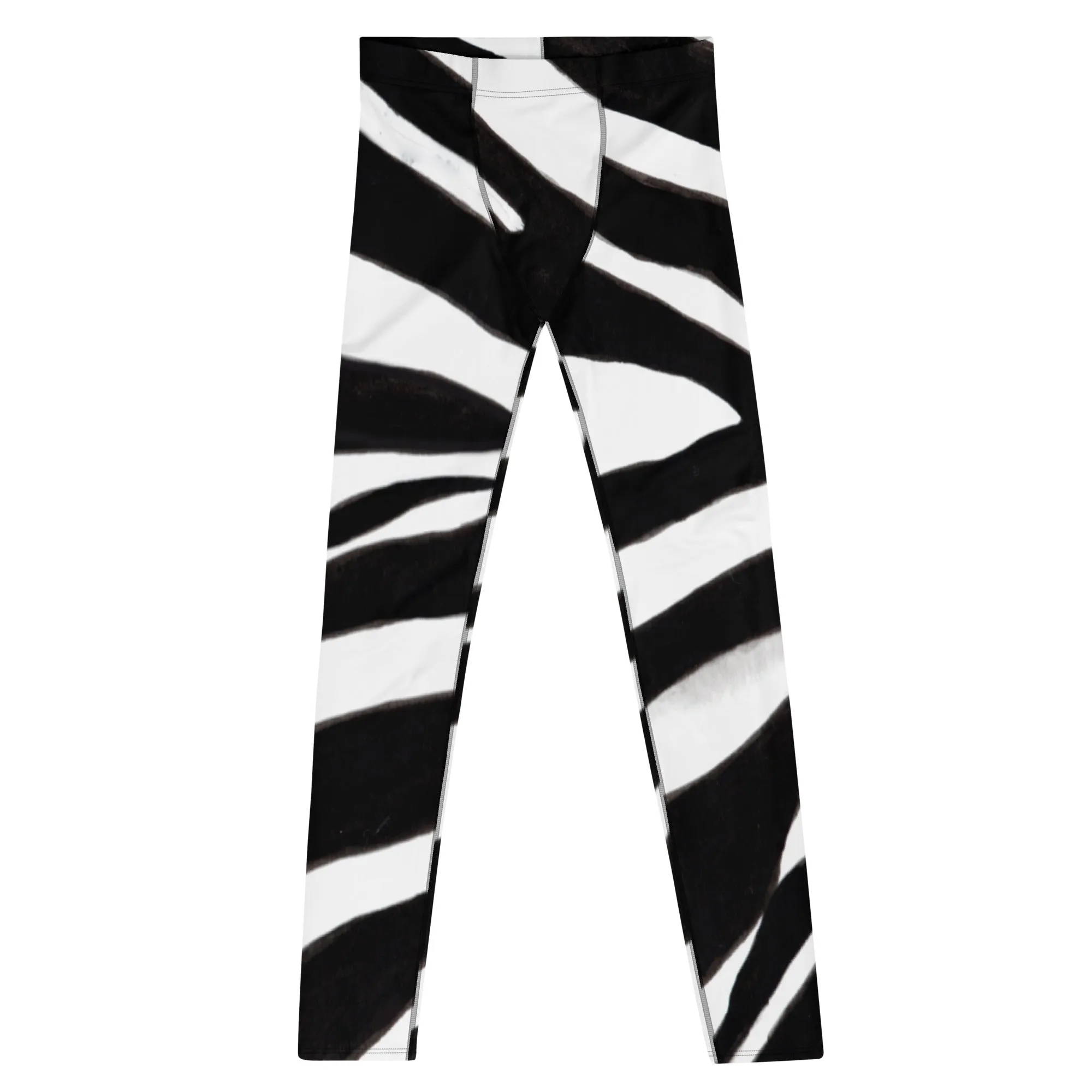 Black Zebra Men's Leggings, Zebra Striped Animal Print Designer Meggings Compression Tights For Men- Made in USA/EU