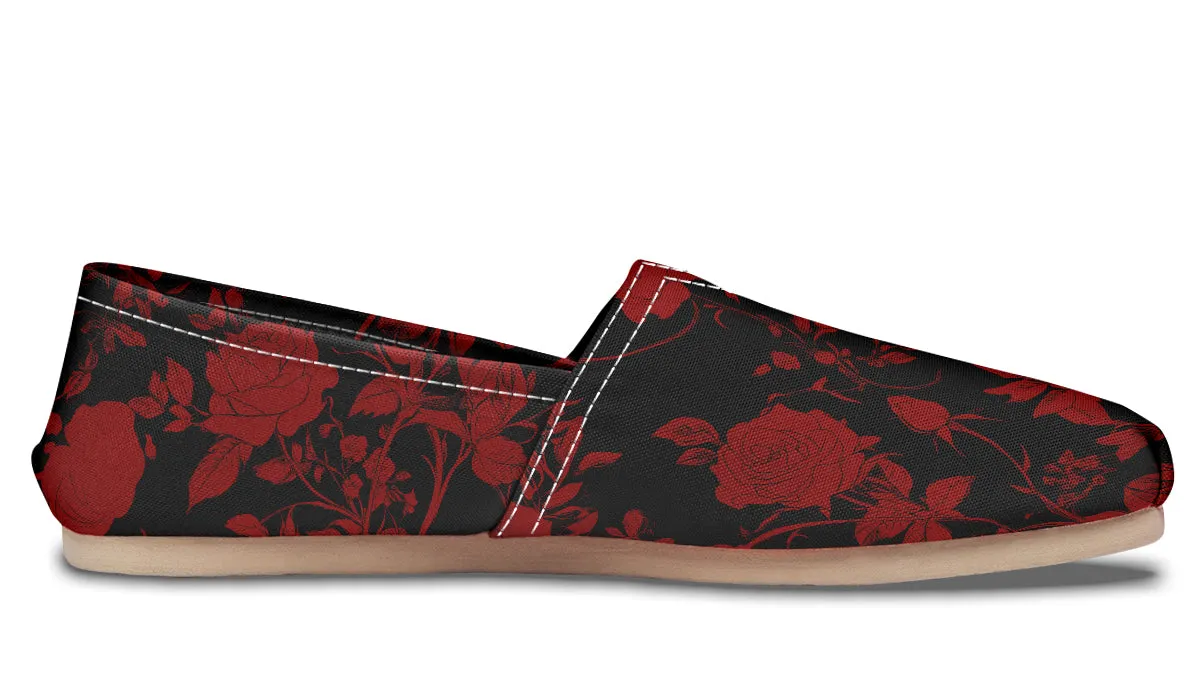 Blood Rose Romance Espadrilles - Lightweight Canvas Slip-Ons with Elastic V for Easy Comfort