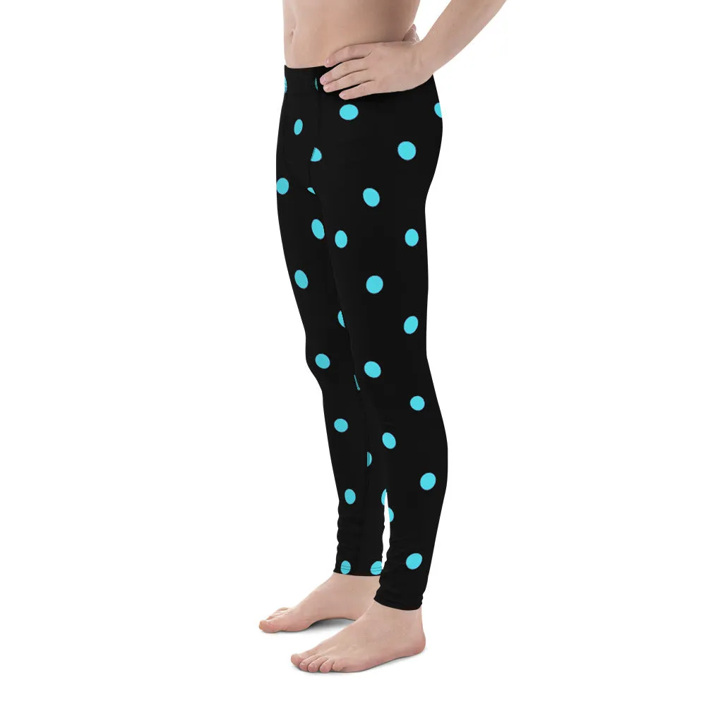 Blue Black Polka Dots Meggings, Premium Best Men's Leggings Tights-Made in USA/EU