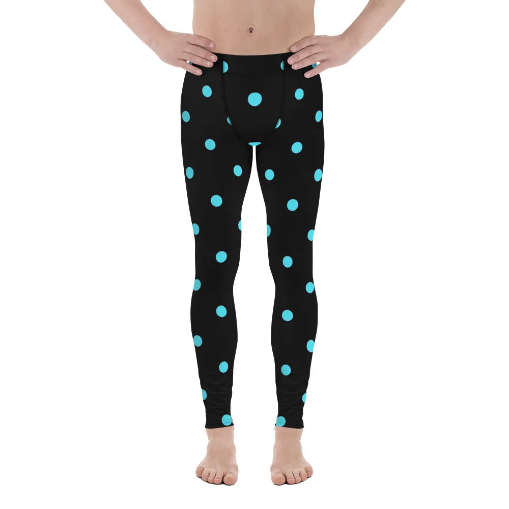 Blue Black Polka Dots Meggings, Premium Best Men's Leggings Tights-Made in USA/EU