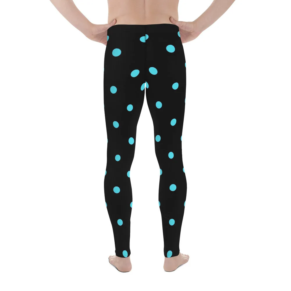 Blue Black Polka Dots Meggings, Premium Best Men's Leggings Tights-Made in USA/EU