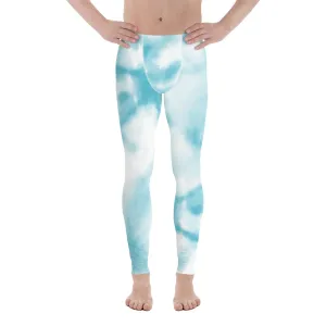 Blue Tie Dye Meggings, Designer Abstract Pastel Men's Leggings Compression Tights For Men - Made in USA/EU/MX