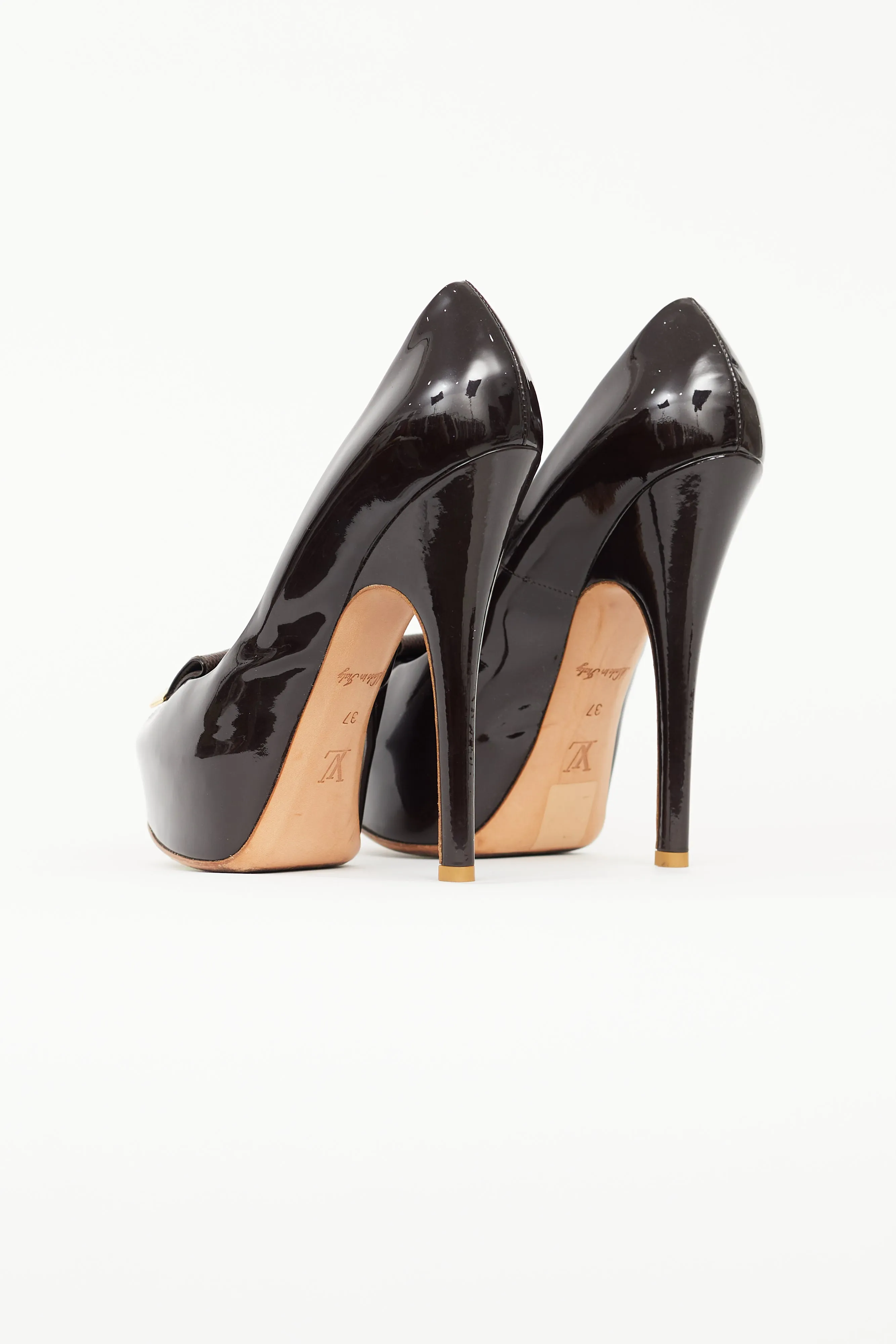 Brown Patent Peep Toe Pump