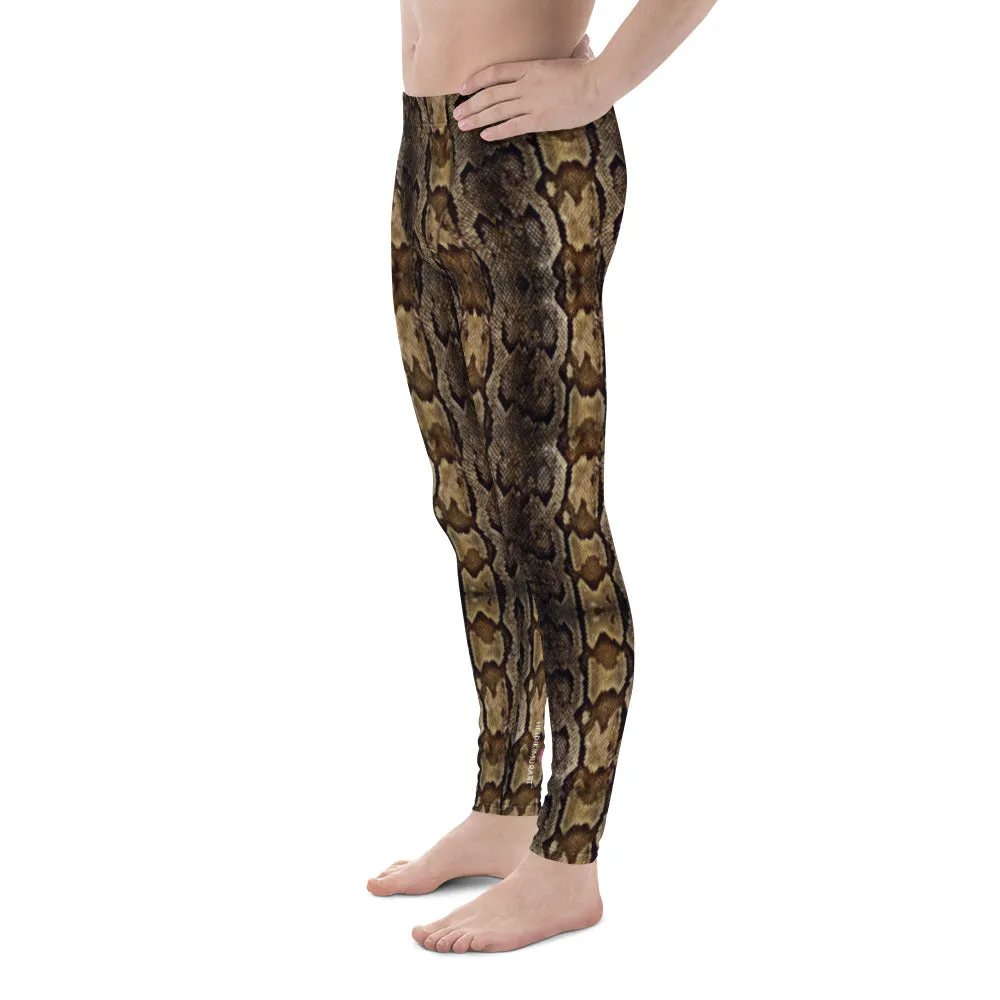 Brown Snake Print Men's Leggings, Snake Skin Python Style Meggings Tights For Men - Made in USA/EU