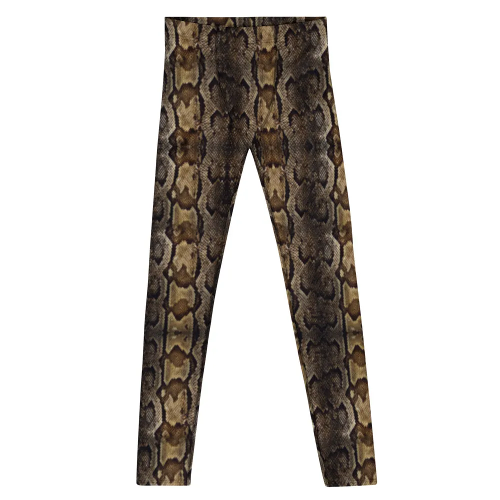 Brown Snake Print Men's Leggings, Snake Skin Python Style Meggings Tights For Men - Made in USA/EU