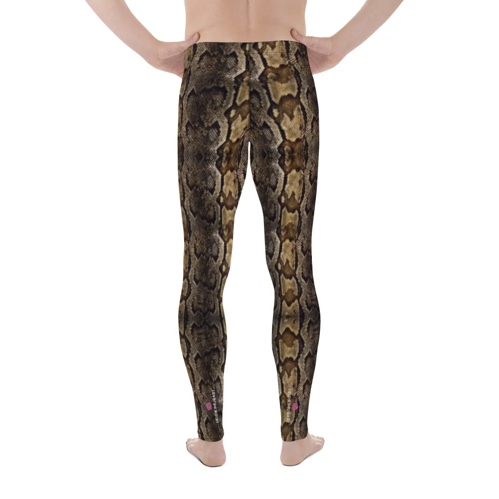 Brown Snake Print Men's Leggings, Snake Skin Python Style Meggings Tights For Men - Made in USA/EU