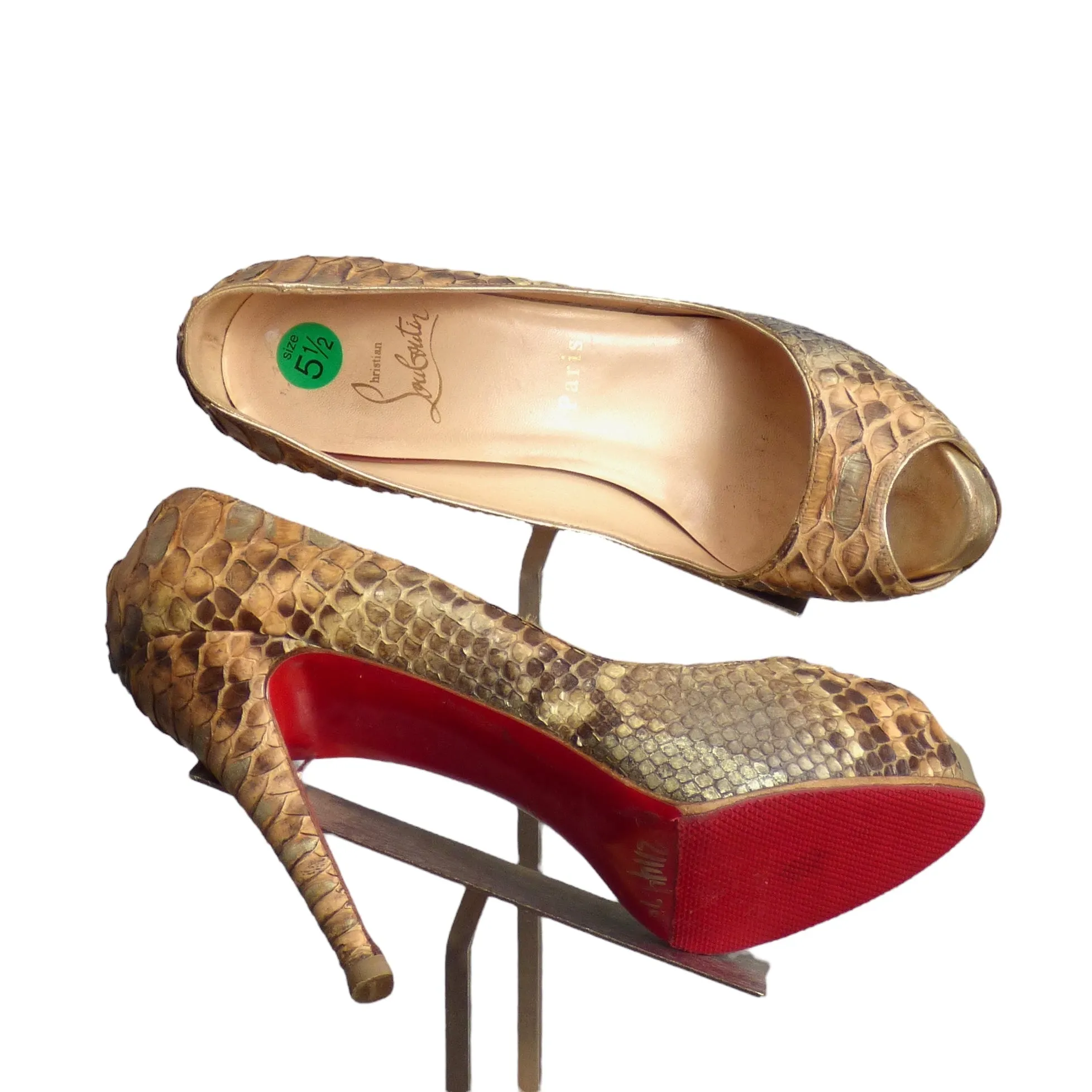 CHRISTIAN LOUBOUTIN- Snakeskin Platform Pumps, Size 36