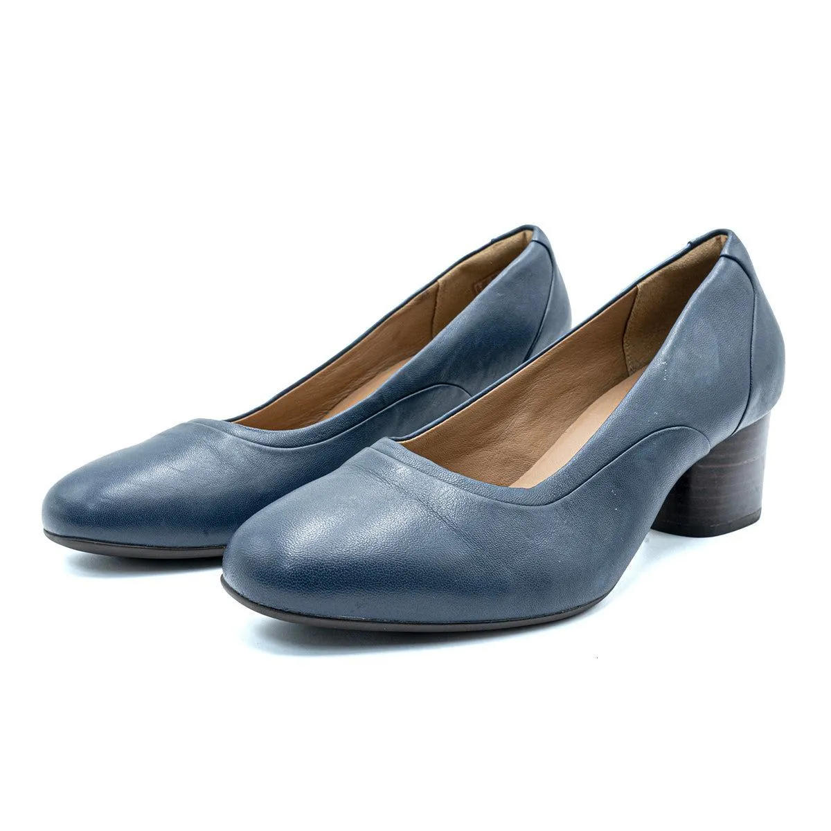 Clarks Block Pump High-Heel Shoes Leather Blue Colour For Women