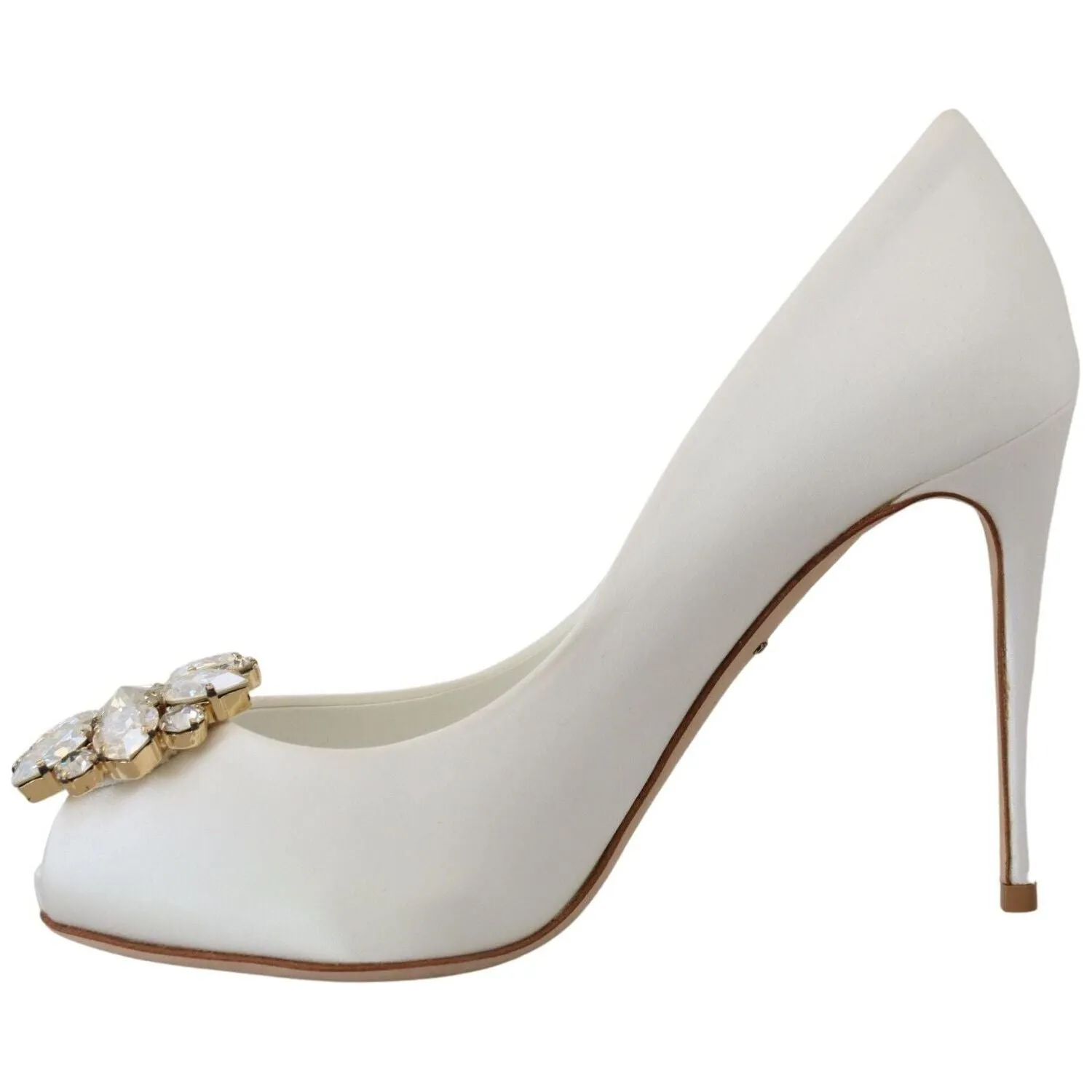 Dolce & Gabbana Crystal-Embellished White Peep Toe Heels