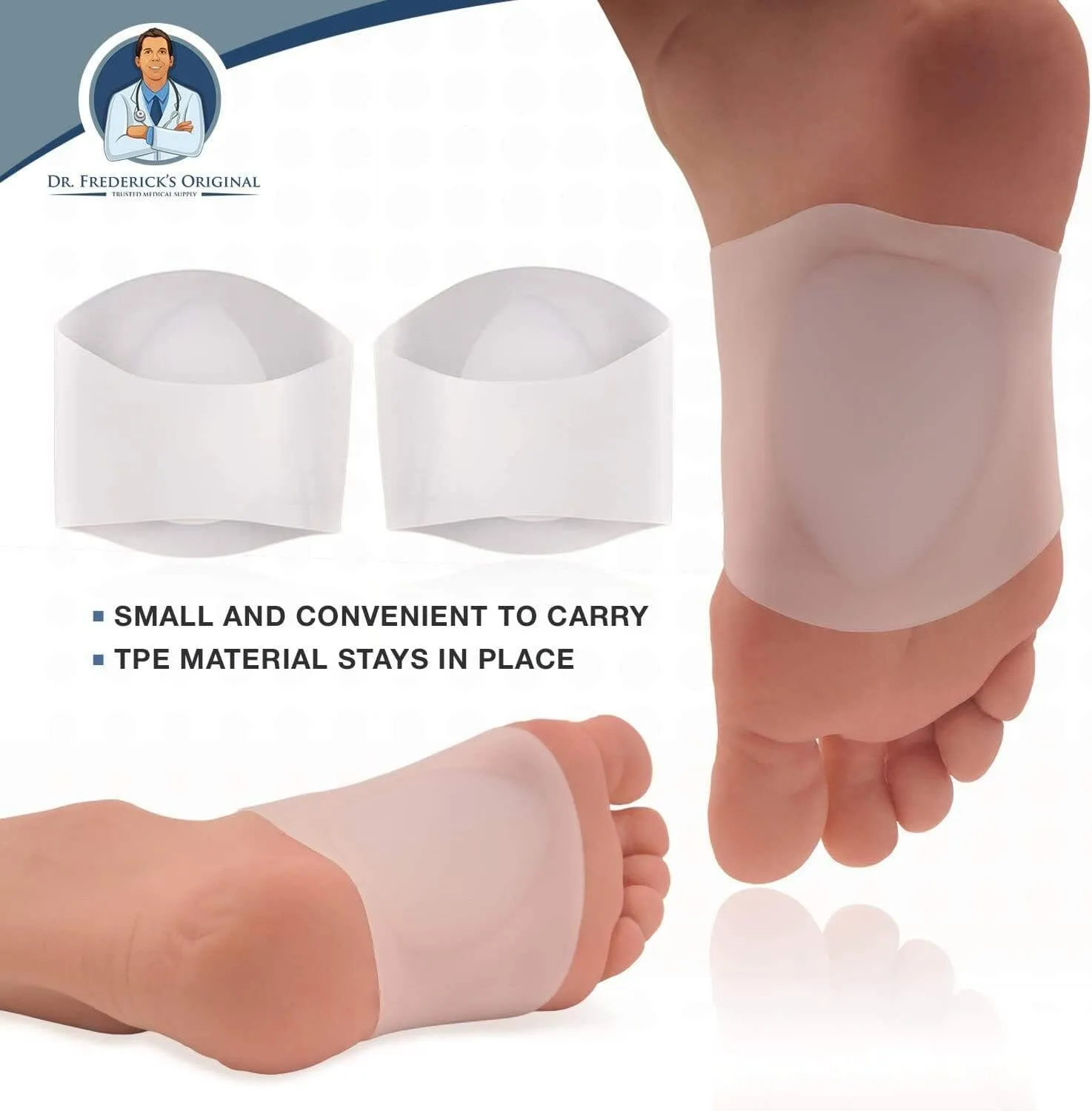 Dr. Frederick's Original Arch Support Shoe Insert Gel Set - 2 Pieces - Soft Gel Sleeves for Plantar Fasciitis Support & Flat Foot Support - Pain Relief - Men & Women - LARGE - W8-14 | M6-13