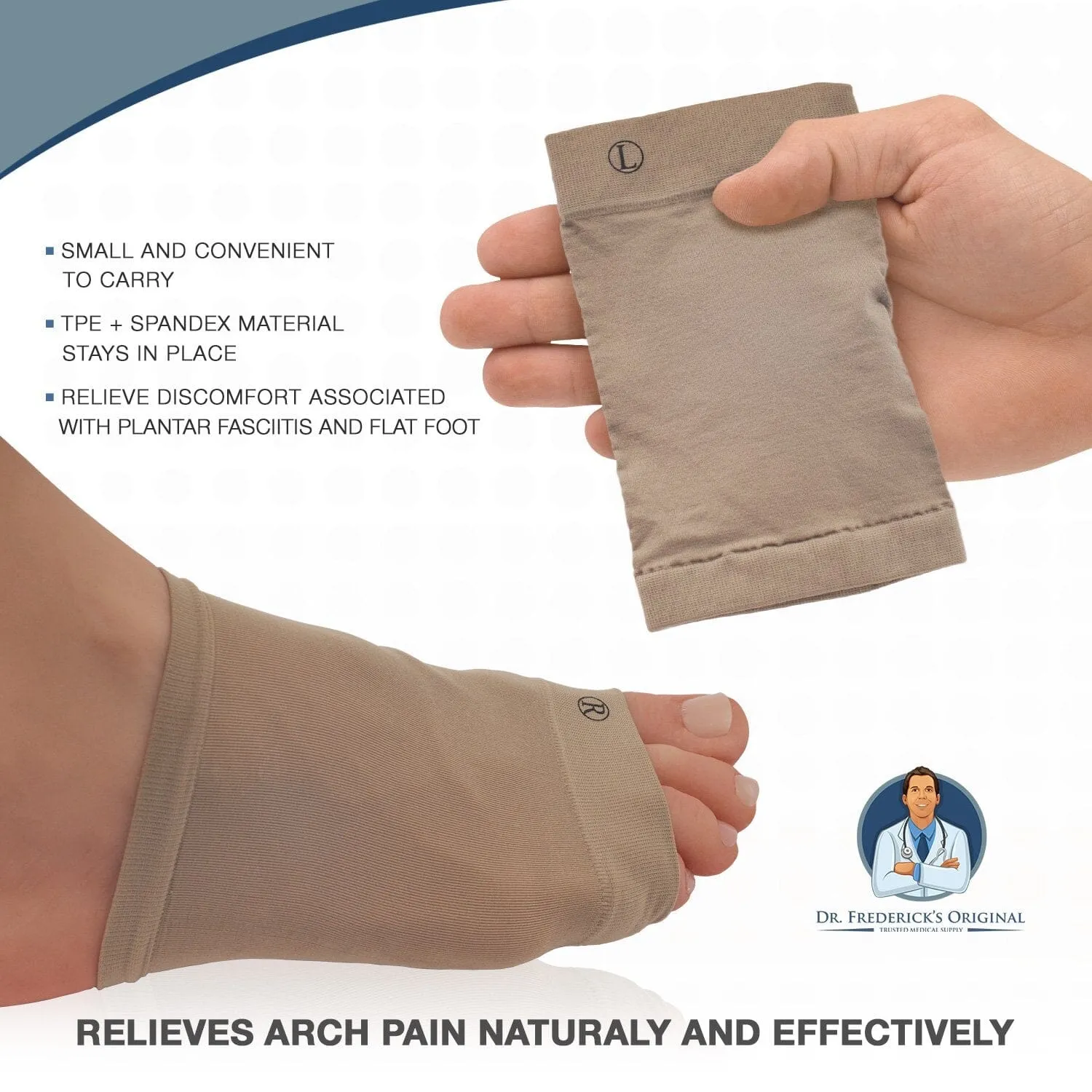 Dr. Frederick's Original Arch Support Sleeve Set - 2 Pieces - Soft Gel Sleeves for Flat Foot Pain - Arch Support - Plantar Fasciitis Pain Relief - W6-10 | M4.5-8