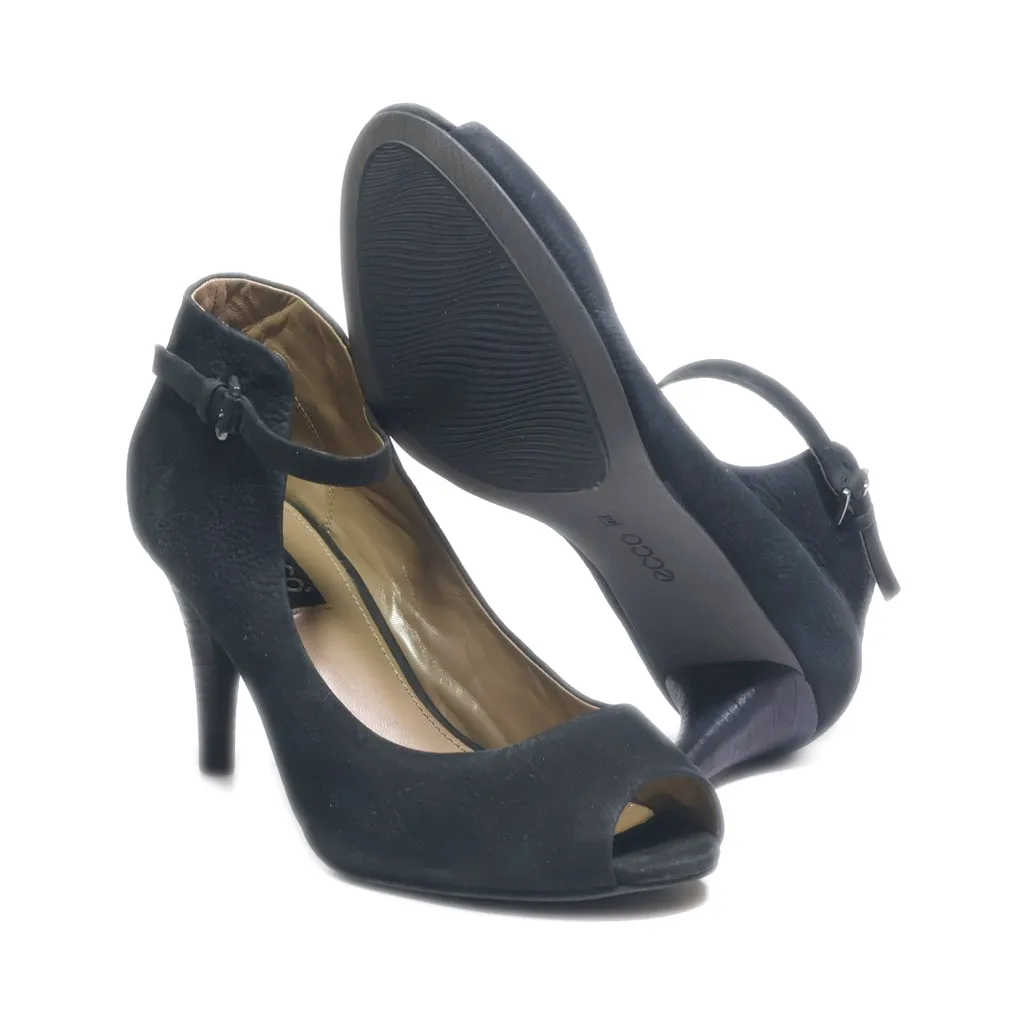 Ecco Peep Toe Leather Black Colour For Women