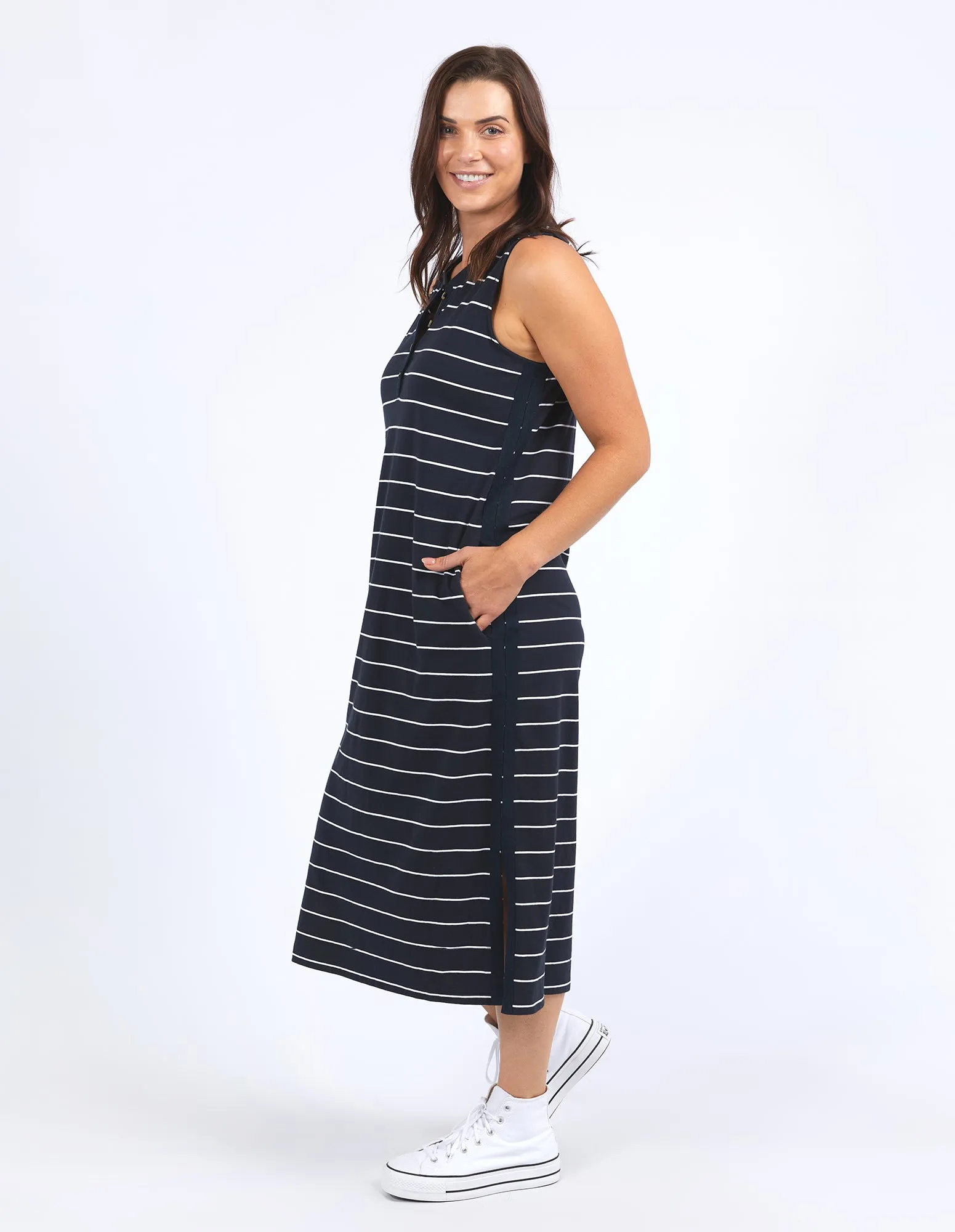 Elm Elyssian Stripe Dress Navy And White Stripe