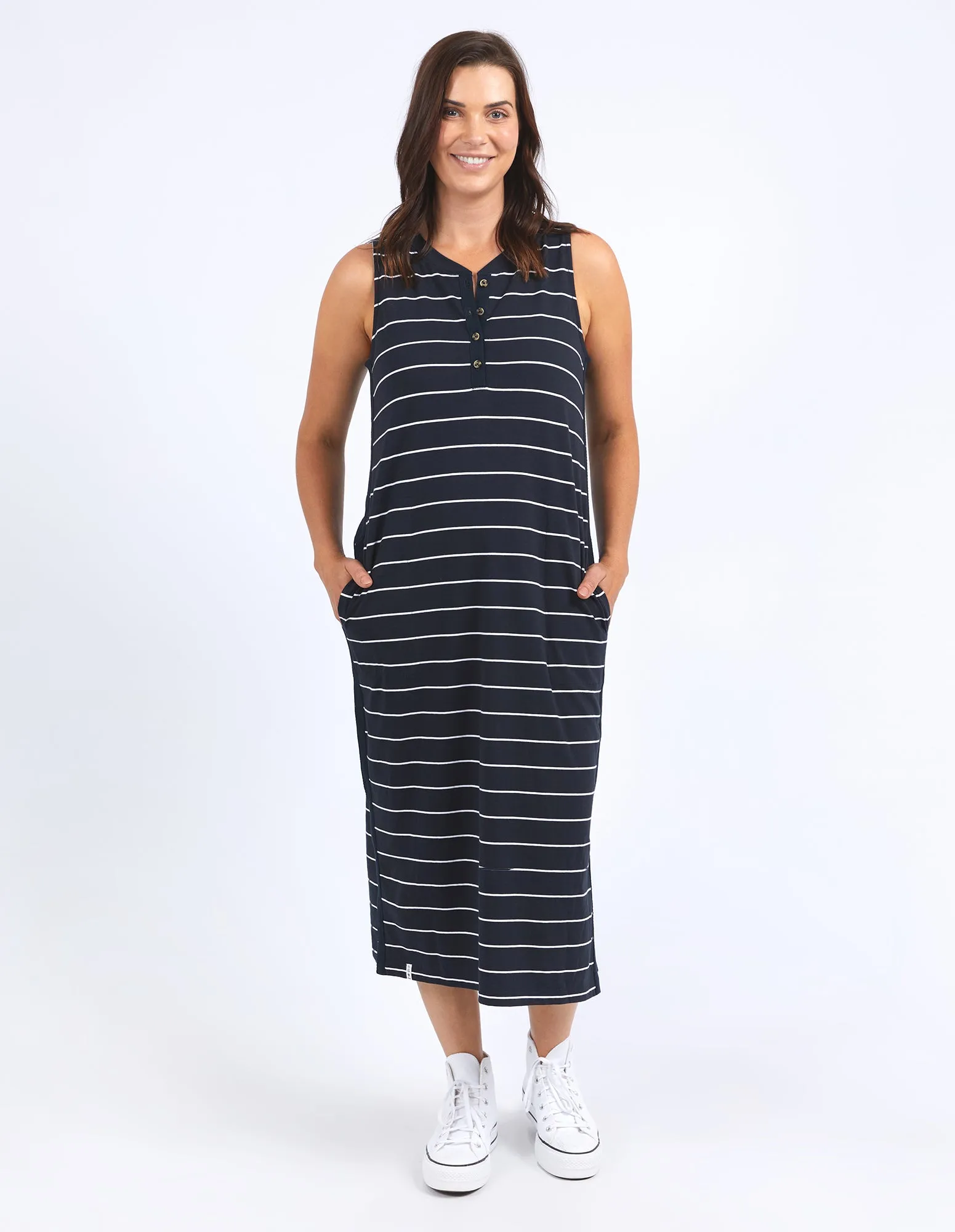 Elm Elyssian Stripe Dress Navy And White Stripe