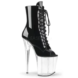 Flamingo-1021 Black Patent/Clear Heel, 8" Heels