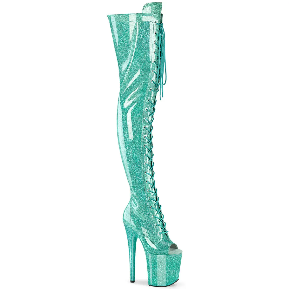 Flamingo-3021GP Aqua Glitter Patent, 8" Heels