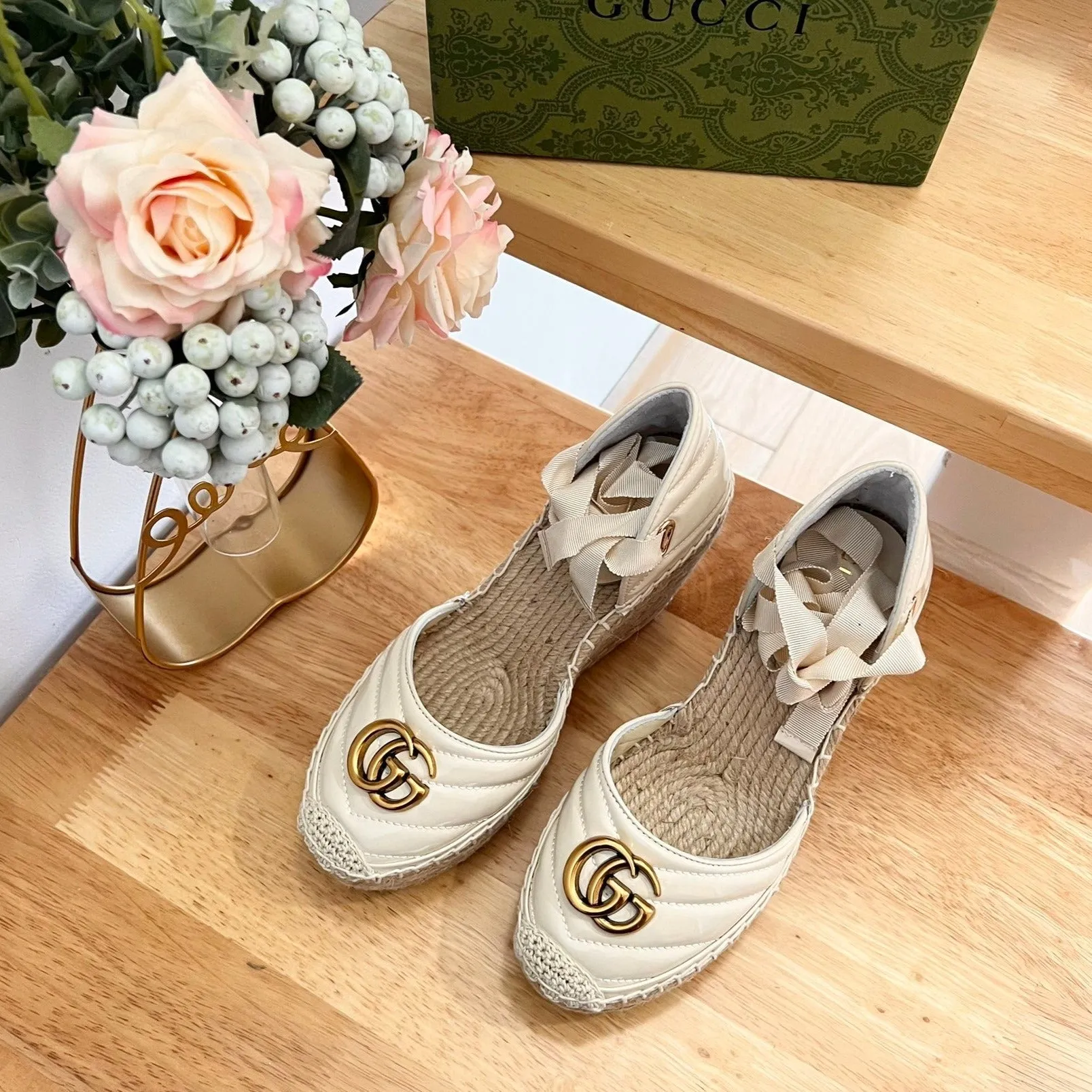 GG  Crochet platform Espadrilles White