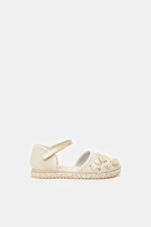 Girls Beige And Gold Embellished Espadrille