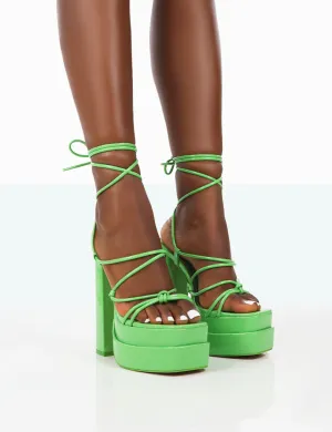 Glow Girl Apple Green Patent PU Lace Up Platform High Heels