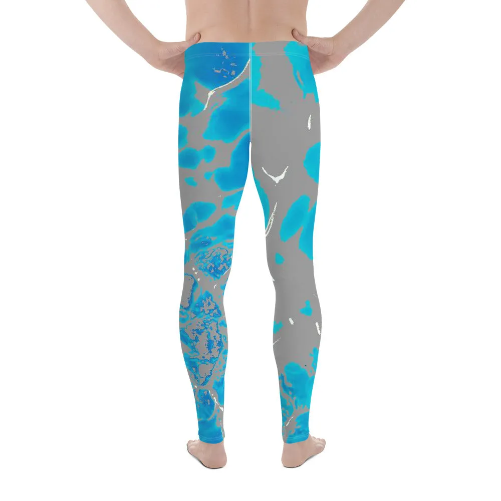 Gray Blue Aqua Meggings, Aqua Water Men's Leggings Yoga Pants-Made in USA/EU (US Size: XS-3XL)