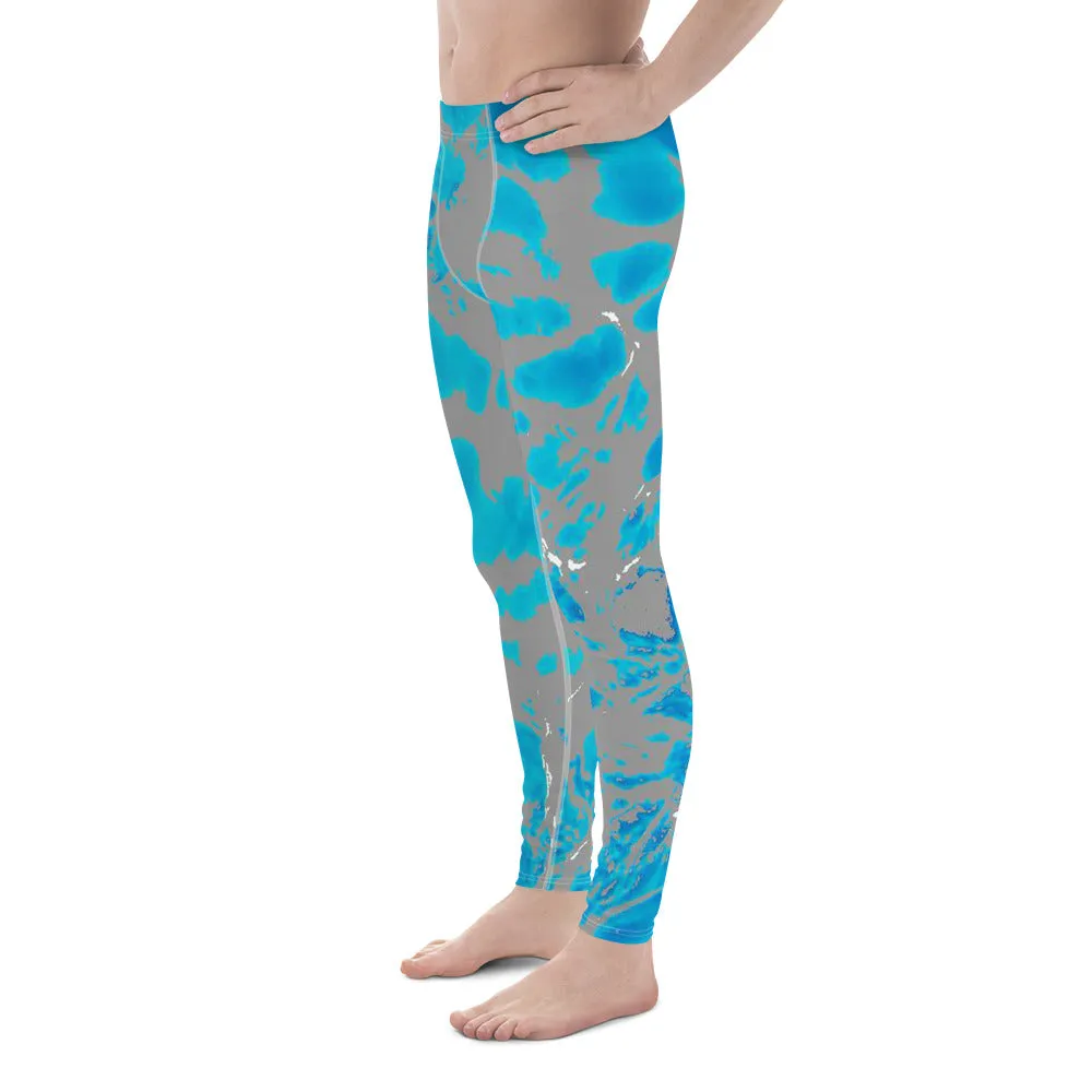 Gray Blue Aqua Meggings, Aqua Water Men's Leggings Yoga Pants-Made in USA/EU (US Size: XS-3XL)