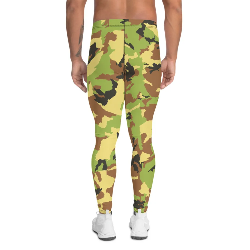 Green Camo Men's Leggings, Camouflage Military Army Print Meggings-Made in USA/EU