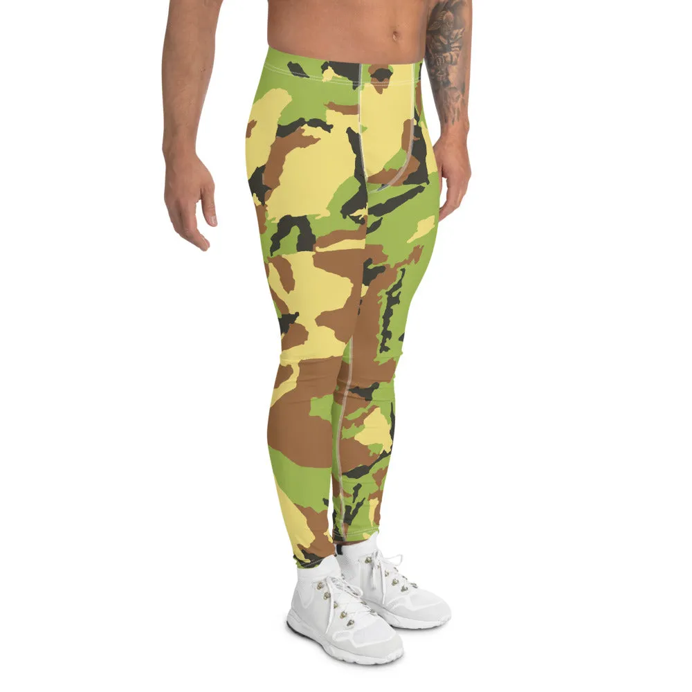 Green Camouflage Print Men's Leggings, Camo Military Army Meggings-Made in USA/EU