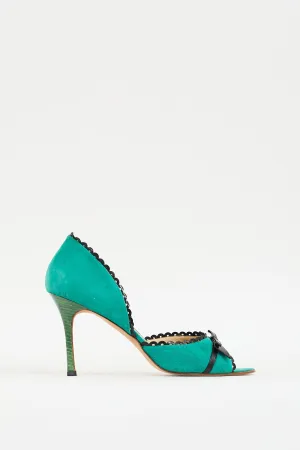 Green Suede Trimmed D'Orsay Heel