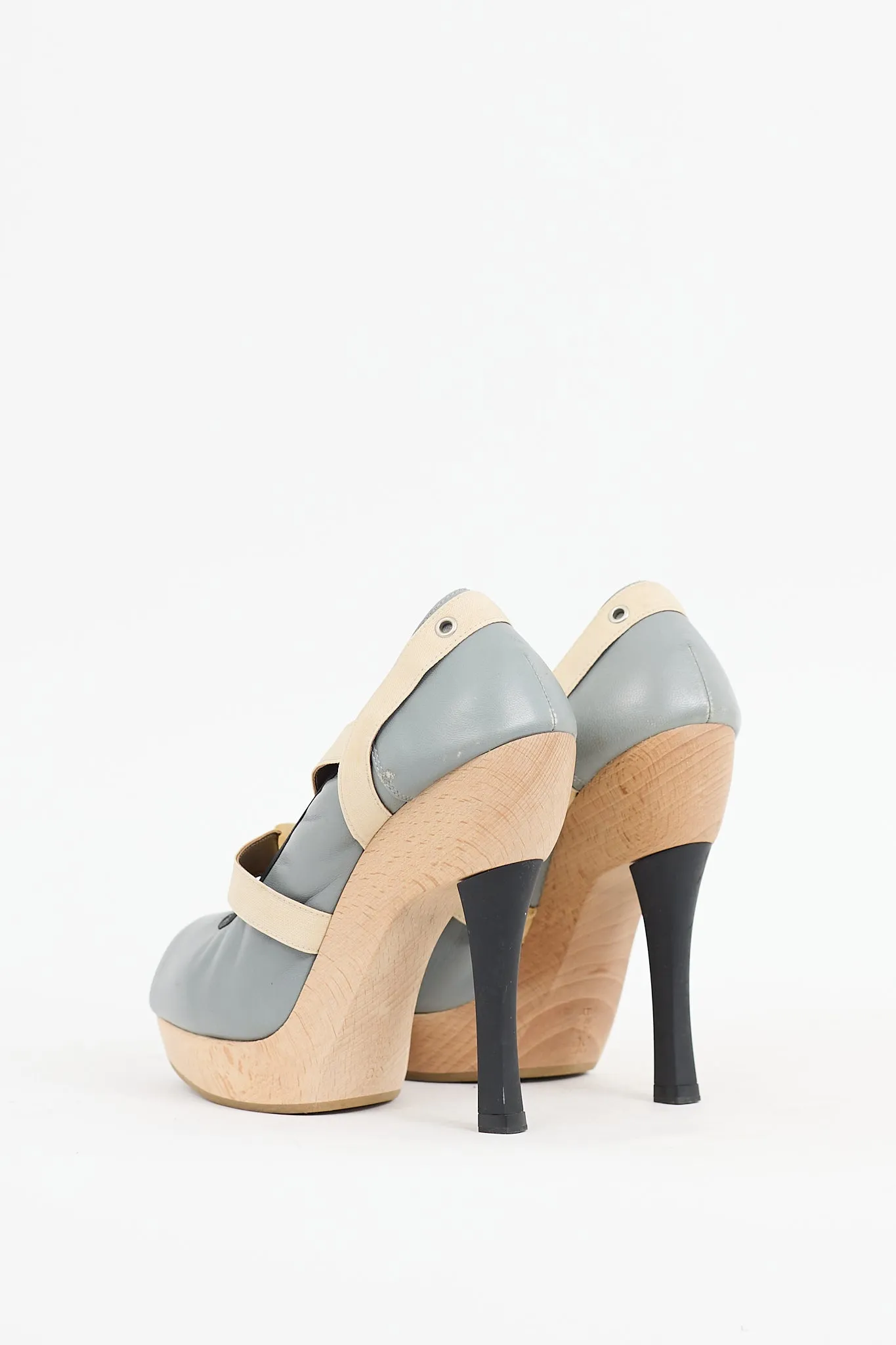 Grey & Black Leather Platform Heel