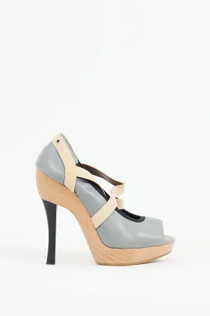 Grey & Black Leather Platform Heel