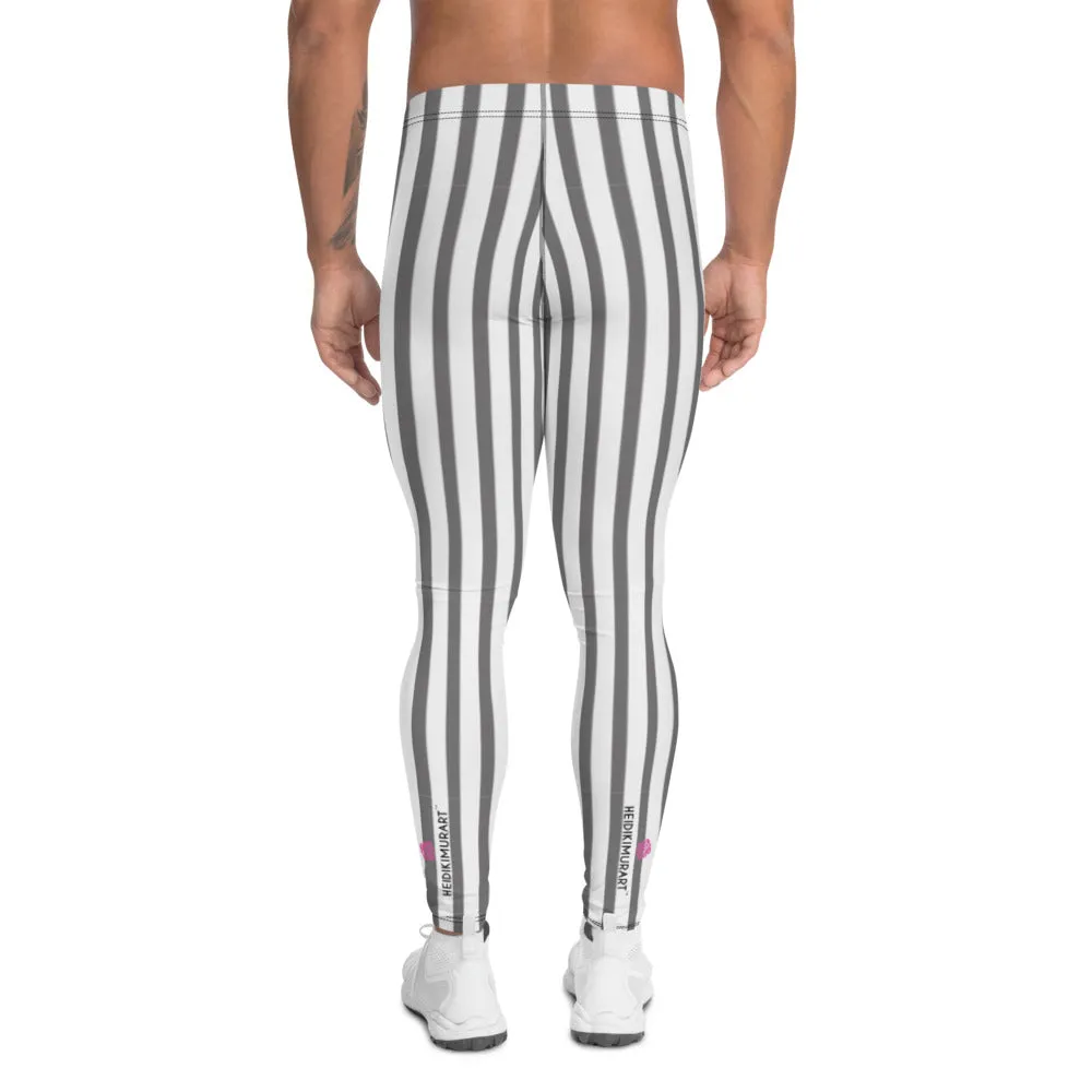 Grey Striped Vertical Men's Leggings, Modern Circus Party Meggings For Men-Made in USA/EU/MX