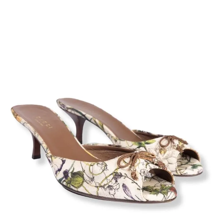 Gucci Bow Accent Floral Print Peep Toe Sandal