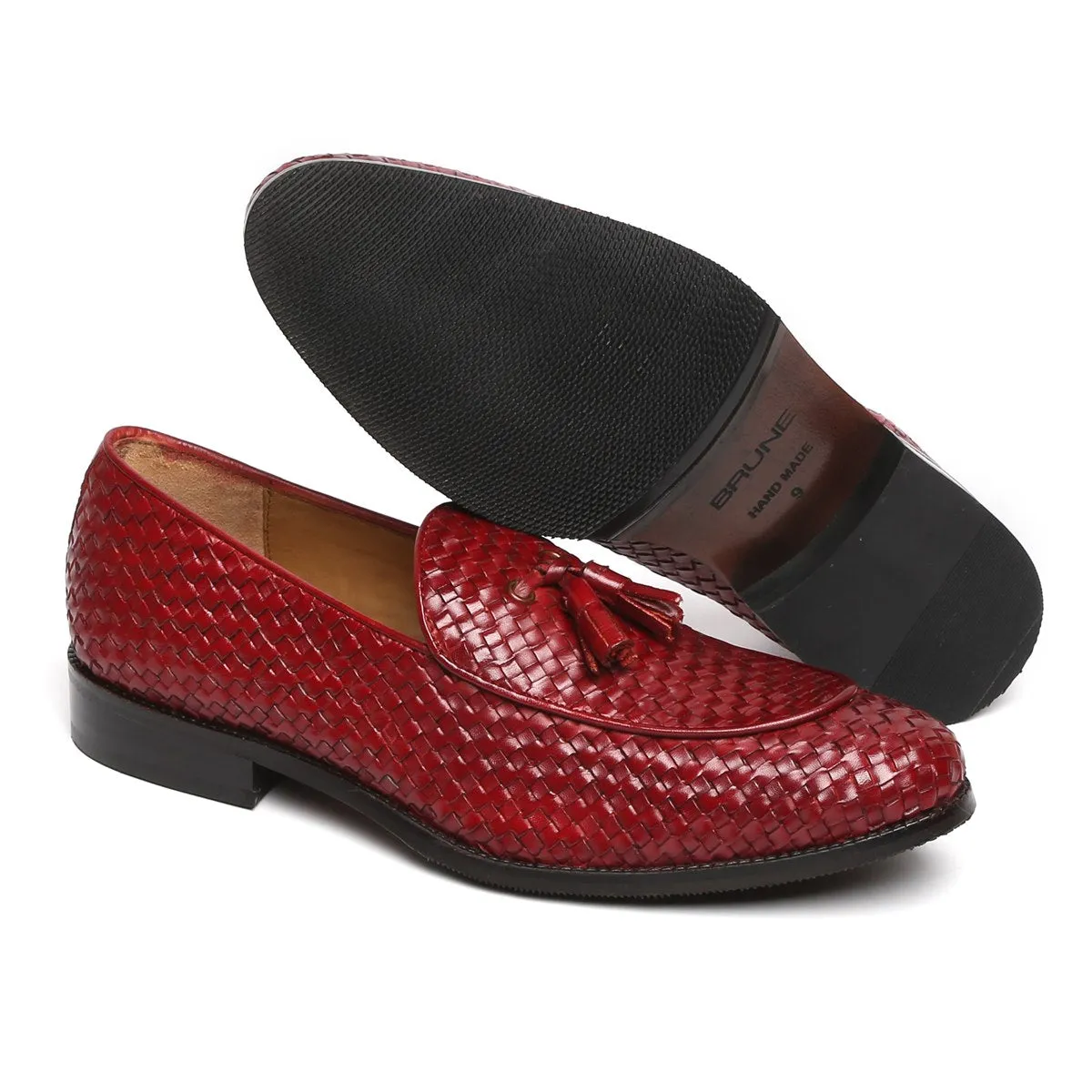 Hand Weaved Wine Apron Toe Tassels Slip-on Shoes