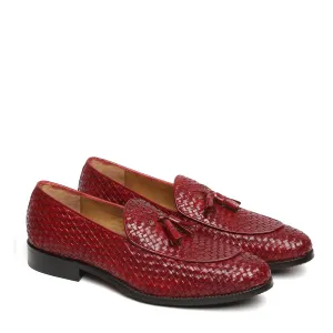 Hand Weaved Wine Apron Toe Tassels Slip-on Shoes