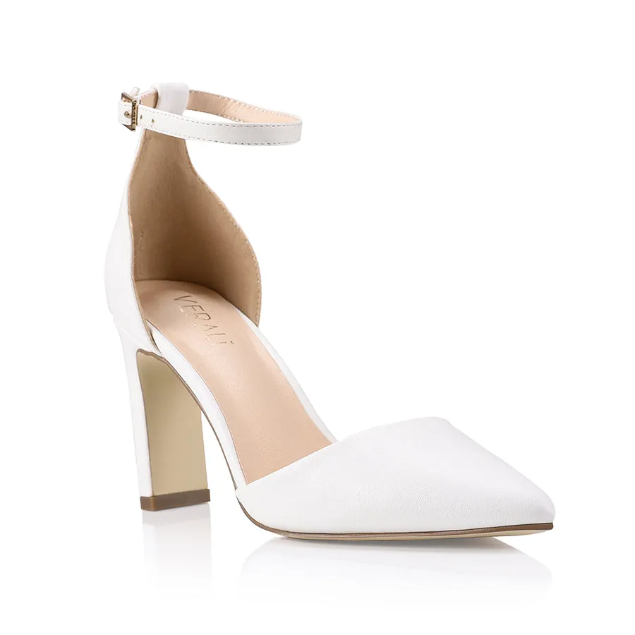 Kitra Closed Toe Heels  - White Smooth