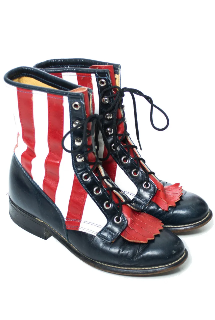 Laredo Vintage Boots American Flag USA red white and blue 7M