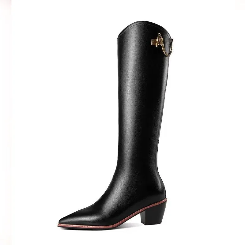 Luxury Leather Pointed Toe Tall Boots