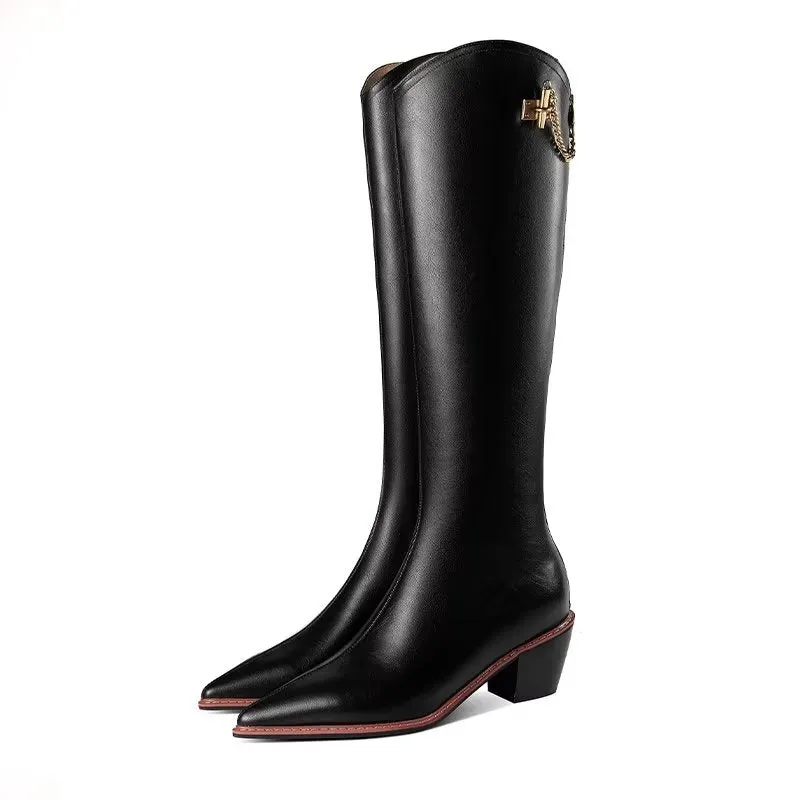 Luxury Leather Pointed Toe Tall Boots