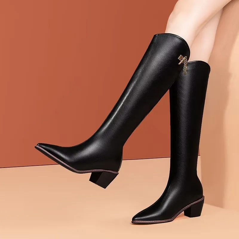 Luxury Leather Pointed Toe Tall Boots